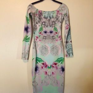 ASOS long sleeve bodycon midi dress pastel colors